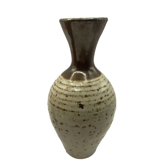 Vintage Maas Stoneware Art Pottery Speckled Bud Vases Signed Set of 2 - Picture 8 of 14